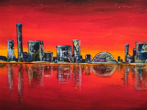 Sunset Painting Cityscape Original Wall Art Skyline Wall Art | Etsy