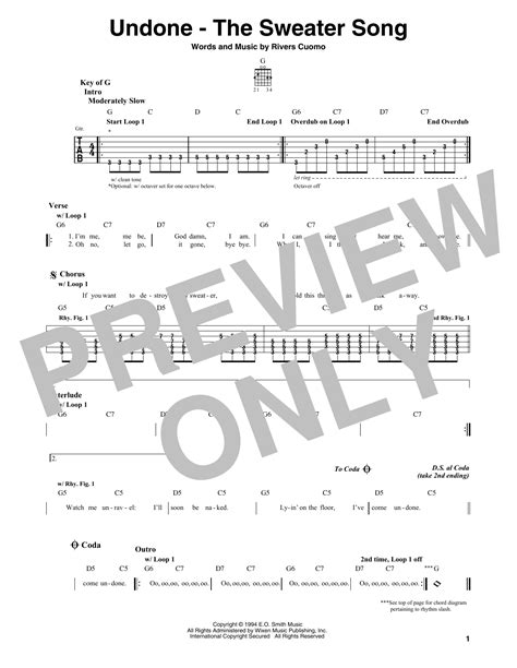 Undone - The Sweater Song by Weezer - Guitar Lead Sheet - Guitar Instructor