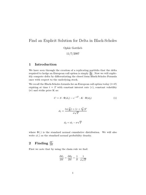 Explicit Derivation of Black Scholes Delta PDF | PDF | Black–Scholes Model | Greeks (Finance)