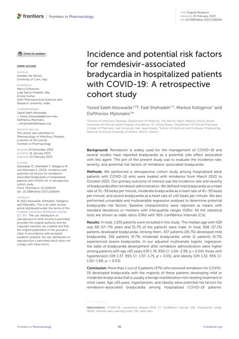 (PDF) Incidence and potential risk factors for remdesivir-associated bradycardia in hospitalized ...