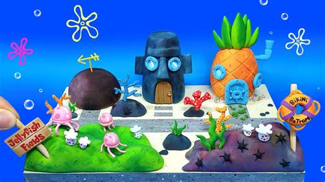 DIY Miniature CardBoard village # 2 - Spongebob Bikini city with clay ...