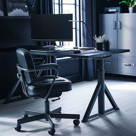 IDÅSEN desk sit/stand, black/dark grey, 160x80 cm - IKEA