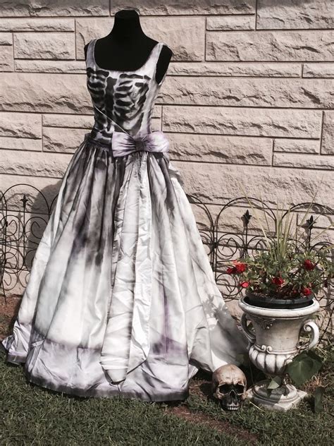 Zombie Skeleton Wedding Dress Costume Corpse Bride Hand Painted Medium #Dress | Casual dresses ...