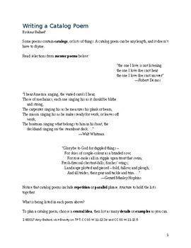 Writing a Catalog Poem by Brevity | TPT