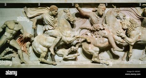 Alexander Sarcophagus (325-311 BC). Alexander The Great fighting a Persian. Royal Necropolis of ...