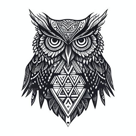 Black Tribal Owl Line Art, Made with Generative AI Stock Illustration - Illustration of mystic ...