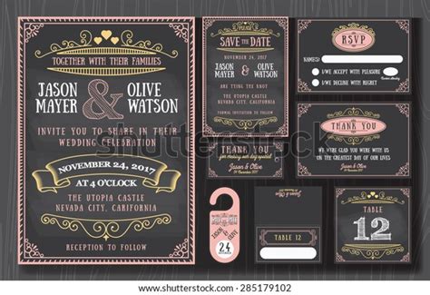 Vintage Wedding Invitation Chalkboard Design Sets Stock Vector (Royalty Free) 285179102