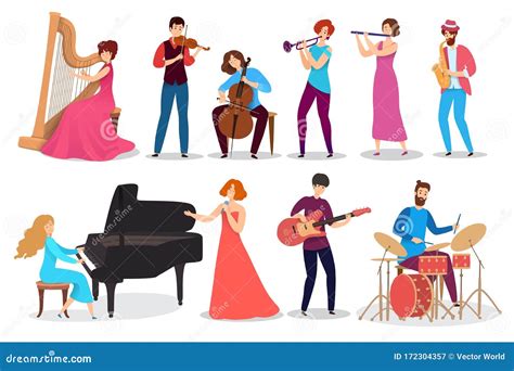 People Playing Musical Instruments, Set of Isolated Cartoon Characters, Vector Illustration ...