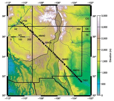 Elevation of the Rio Grande rift and surrounding region.The ...