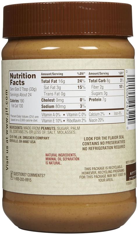 Jif Natural Peanut Butter Nutrition Facts Label - Juleteagyd