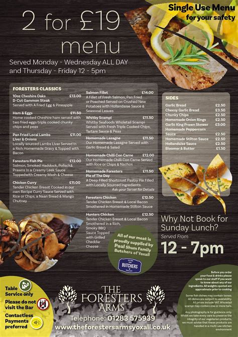 Menu at The Foresters Arms pub & bar, Yoxall, Wood Ln