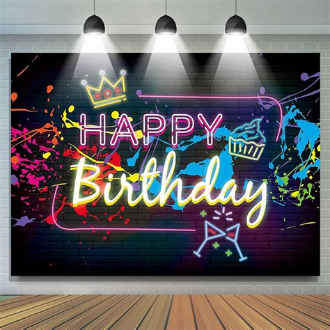 Bright Graffiti Wall Dark Bricks Happy Birthday Backdrop – Lofaris