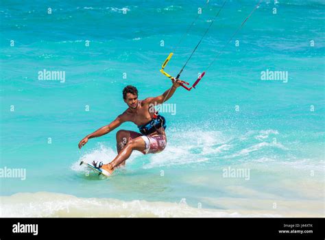 CAPE VERDE SAL Kite surfer Kite surfing off Kite beach, Praia da ...