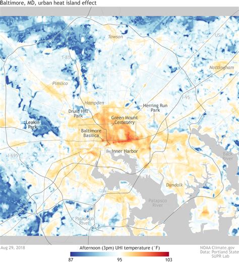 Detailed maps of urban heat island effects in Washington, DC, and Baltimore | NOAA Climate.gov