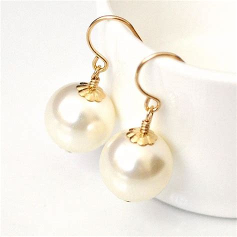 Gold Bridal Earrings. Ivory Pearl Drop Earrings. Drop Swarovski Pearl Earrings. Large Pearl ...