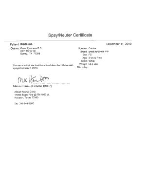 Spay Certificate Template - Fill Online, Printable, Fillable, Blank ...