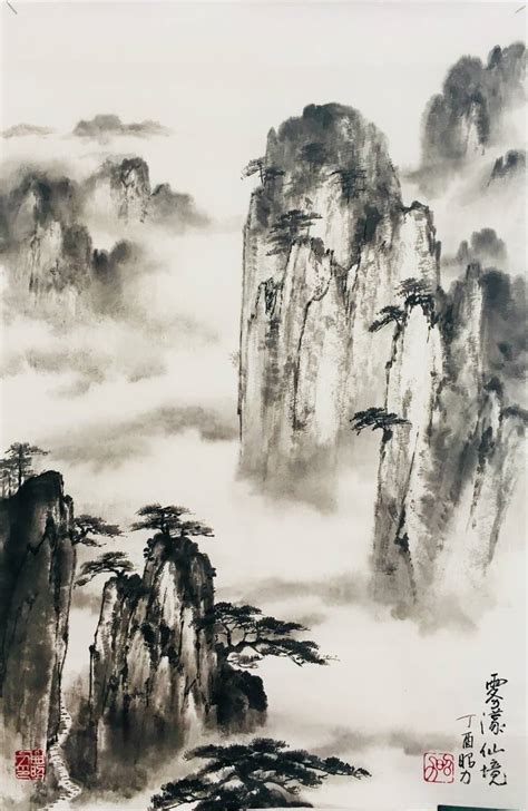 Fog in Mountains Painting by Zhaoli Qu | Saatchi Art