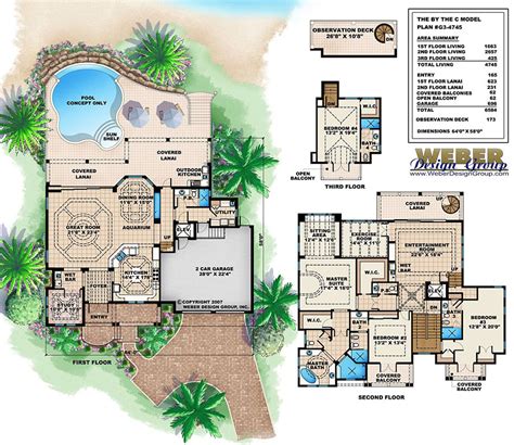 Caribbean House Plans: Tropical Island Style Beach Home Floor Plans | Beach house plans, Beach ...