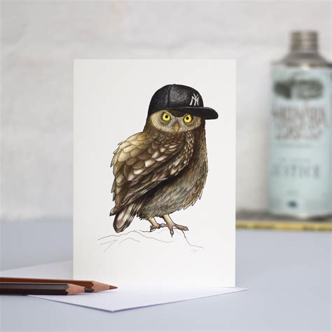 Items similar to Owl in a Baseball Cap: A6 Birds in Hats Greetings Card on Etsy