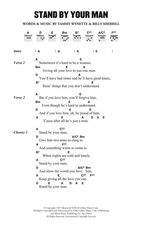 Stand By Your Man by Tammy Wynette - Guitar Chords/Lyrics - Guitar Instructor