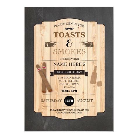 Toasts amp smokes cigar birthday party 40th invite – Artofit