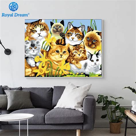 Framed Cute Cats Animal DIY Painting By Numbers Acrylic Paint By Number Kits On Canvas Drawing ...