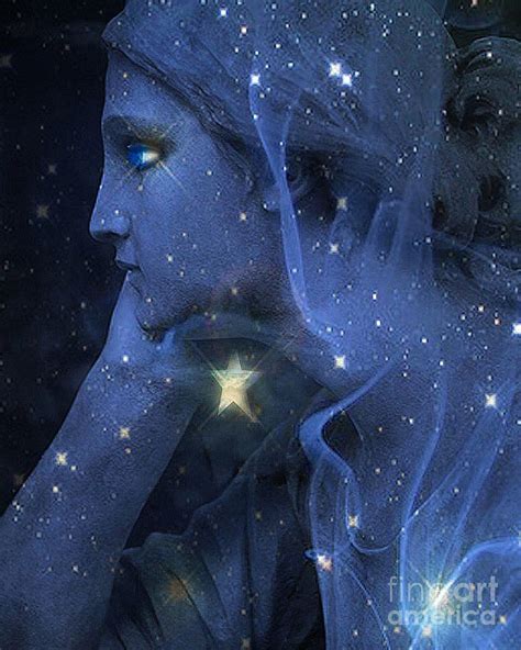 Surreal Fantasy Celestial Blue Angelic Face With Stars Photograph by Kathy Fornal