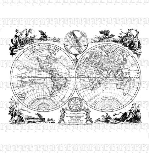 Vintage World Map Printable Graphic Digital Paper High Quality Black and White 2561 - Etsy