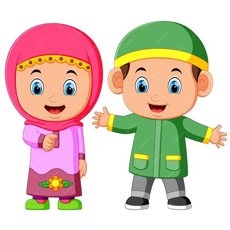 Premium Vector | Happy muslim kid cartoon