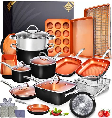 Buy 23 pcs Pots and Pans Set Non Stick - Ceramic Copper Cookware Set Bakeware Set - Induction ...