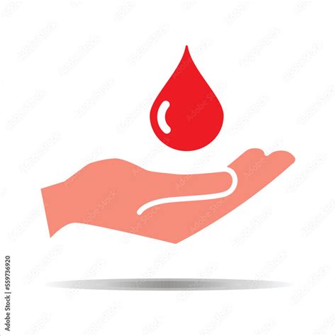 Hand donate blood. World blood donor day concept. Red drop symbol of volunteer blood donation ...