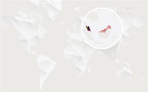 Premium Vector | Malaysia map with flag in contour on white polygonal world map