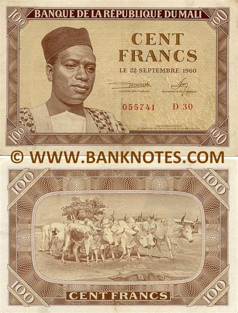 mali currency | Mali 100 Francs 1960 - Mali Currency Bank Notes, Paper Money ... | Currency ...