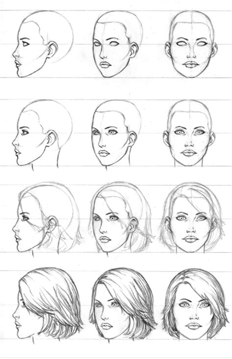 woman-drawing-sketches-step-by-step-front-profile-short-hair | Female ...