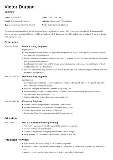 Engineering Resume Format / Mechanical Engineer Resume Template 11 ...