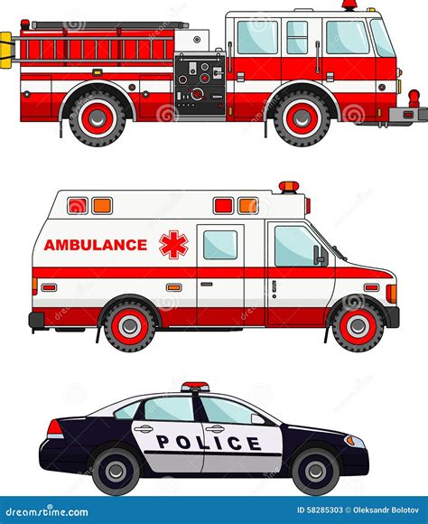 Fire Truck, Police And Ambulance Cars On Stock Vector - Image: 58285303