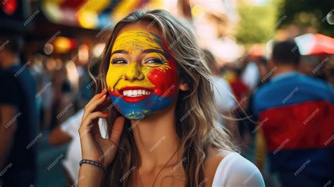 Premium AI Image | Colombian woman with Colombian flag painted on her face