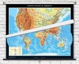 Advanced World Physical Map on Spring Roller - 63" x 53" - from Klett-Perthes | World Maps Online