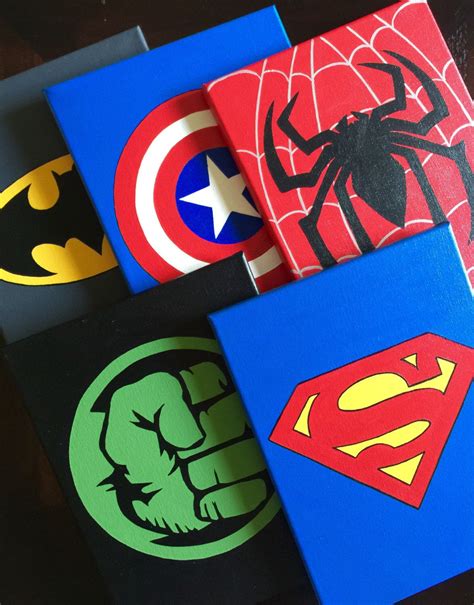 Set of 5 Superhero wall art, Handmade Super hero canvas paint: Superman ...