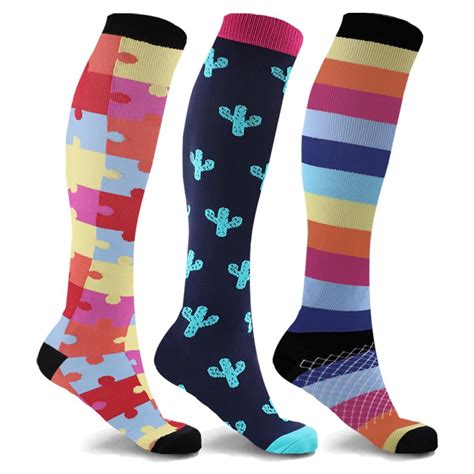 3-Pair Knee High Compression Socks Women with New Fun Pattern - Pro ...