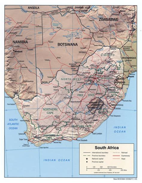 Detailed political map of South Africa with relief, roads and major cities – 2005 | Vidiani.com ...