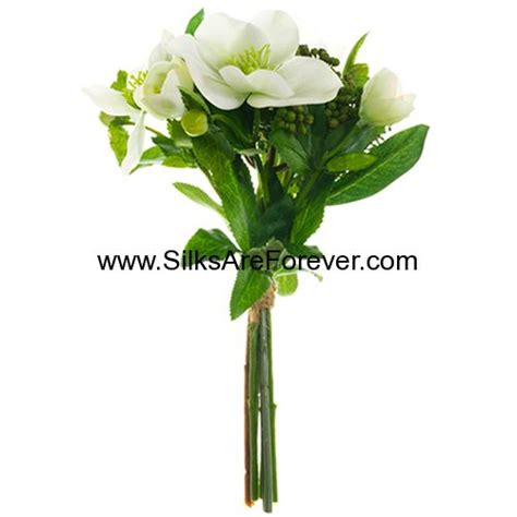 10" Helleborus & Skimmia Silk Flower Bouquet -Cream/Green (pack of 6 ...