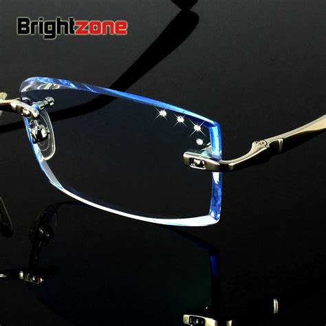 High end Customized Korean Crystal Diamond Cutting Side Rimless Men Prescription Diopter ...