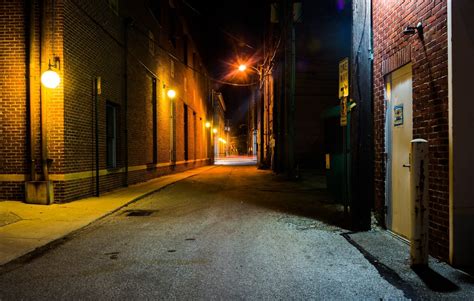 Dark alley at night in Hanover Pennsylvania by NOIRGalleryDecor