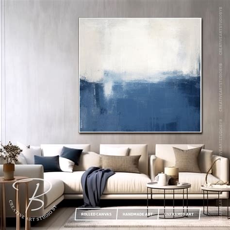 Blue & Grey Abstract Painting on Canvas, Large Contemporary Artwork on ...