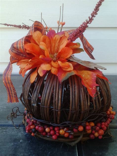 Pumpkin decor. Grapevine pumpkin with electric lights. Autumn