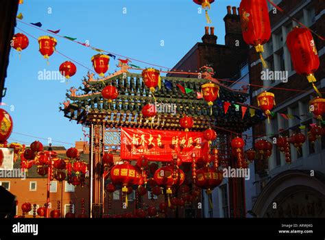 Chinese New Year decorations, Chinatown, Soho, West End, London Stock ...