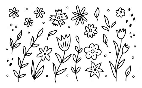 Premium Vector | Set of cute spring flowers and branches isolated on white hand drawn doodle ...