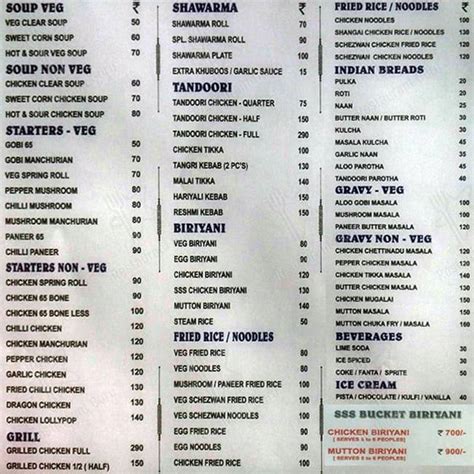 Menu at Ss, Chennai, 25RX+9PP