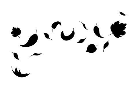 Leaves fall silhouette in simple style, vector illustration. Wave cold air during windy weather ...